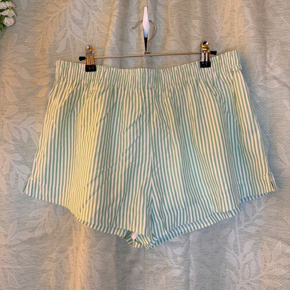 NEW Princess Polly Womens 12 Beach House Shorts Green Striped Elastic Waist